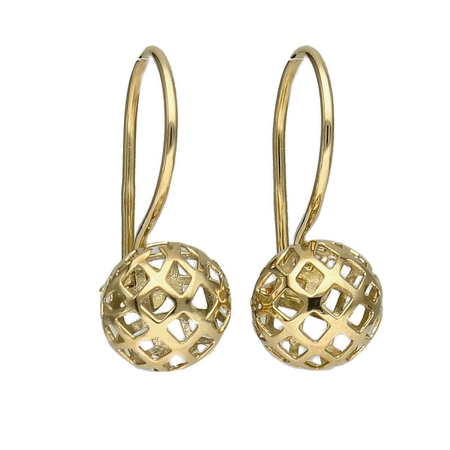 Złote kolczyki wiszące, ażurowe kuleczki KL 441.jpg